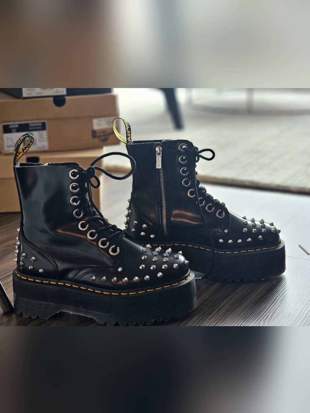Dr Martens Jadon Max Stud Black Studded Platform Lace-Up Combat Boots UK6/US8
